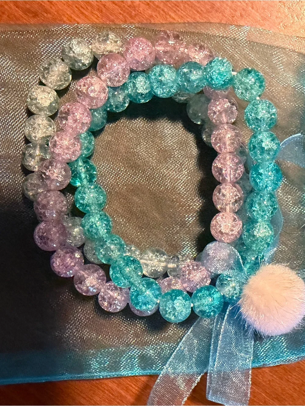 Sparkle Bead Bracelet Set - Turquoise, Lavender, Silver, Handmade.